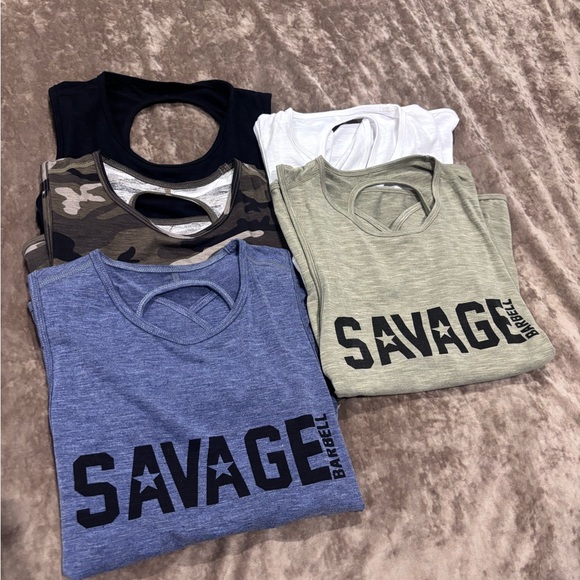 Savage Barbell Tops - Savage Barbell cross back Tank Tops - Black, White, Camo, Blue, Green bundle